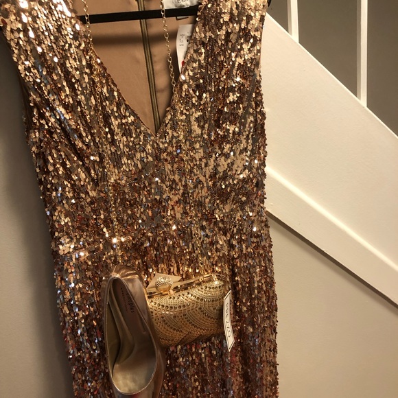 Incredible Rose Gold Sequin Full Length Formal Helsi Dress - Picture 4 of 9
